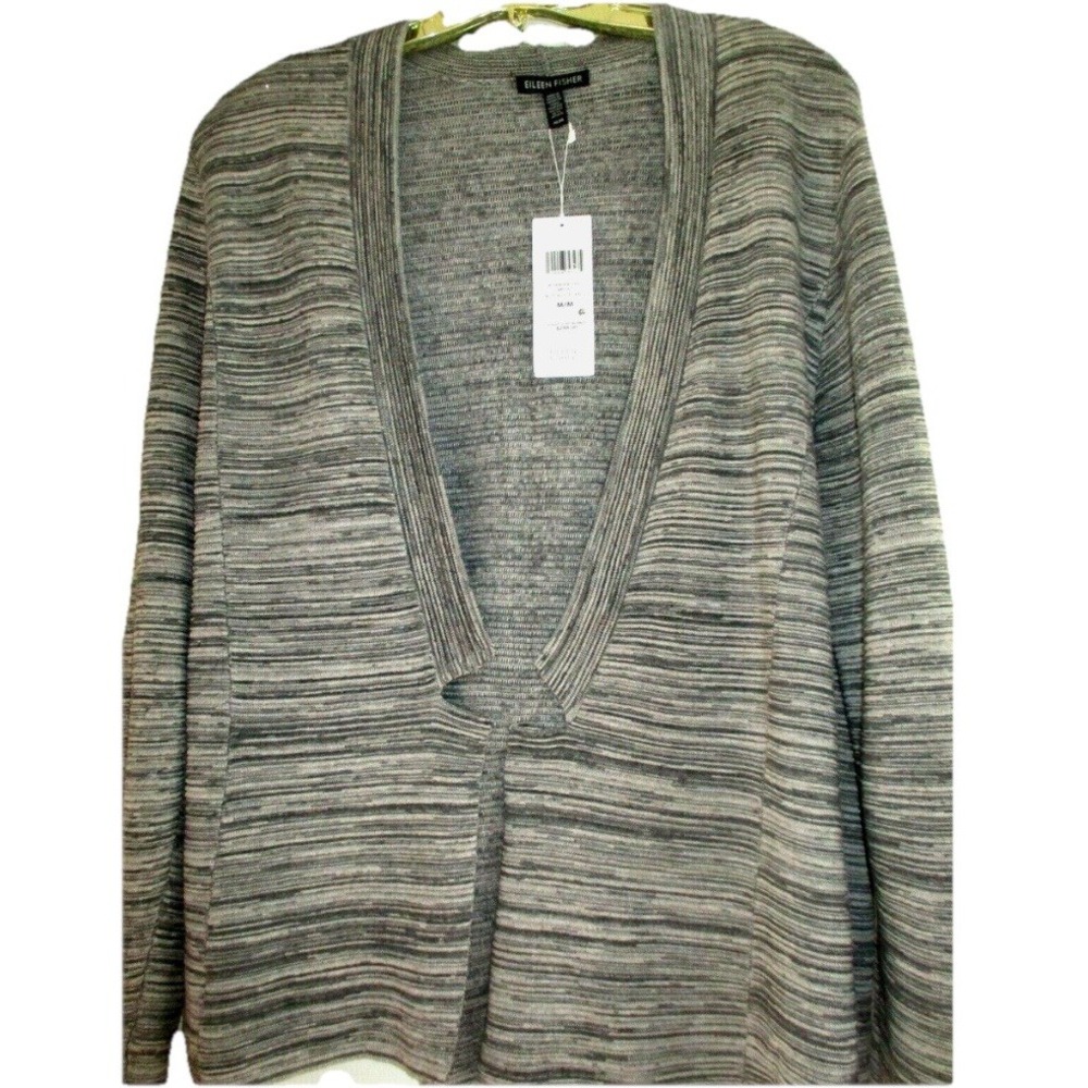 NWT $308 EILEEN FISHER CARDIGAN NOTCH‎ COLLAR TENCEL COTTON GRAY 3X Quiet Luxury